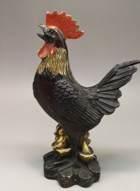 古玩收藏铜器紫铜色鎏金公鸡家居客厅摆件仿古铜鸡生肖鸡摆设