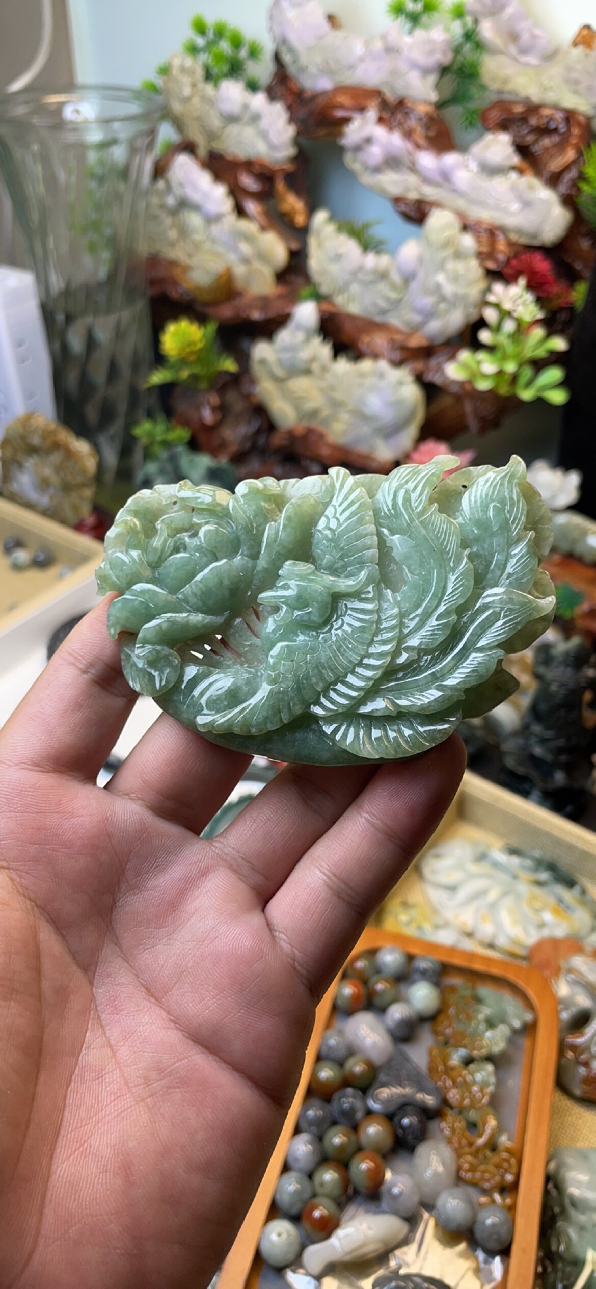 满色凤穿牡丹锁牌