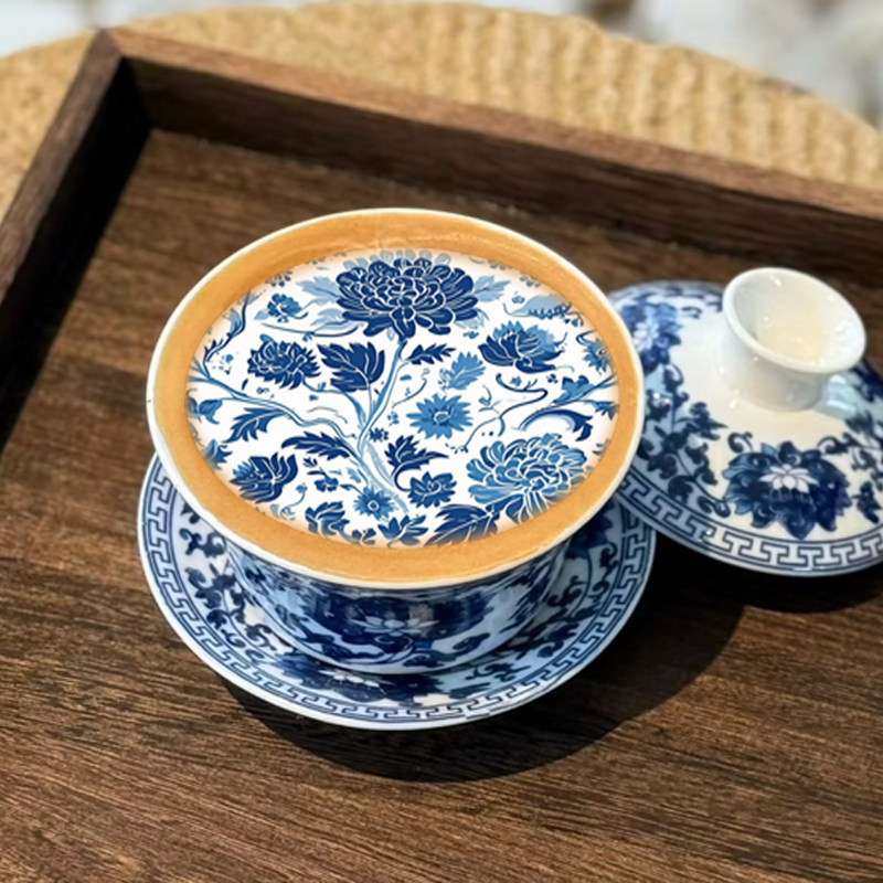 中式青花瓷糯米纸图案定制打印咖啡饮品奶盖漂浮装饰烘焙用纸,厨房/烹饪用具,烘焙用纸,淘宝优惠券,粉丝福利购,淘宝优惠卷