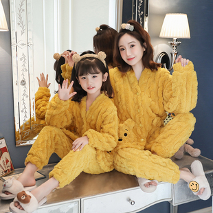 亲子睡衣秋冬季加厚珊瑚绒母女法兰绒儿童女孩家居服保暖套装新款