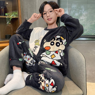 儿童睡衣秋冬款珊瑚绒冬季卡通男童中大童初中生男孩法兰绒家居服