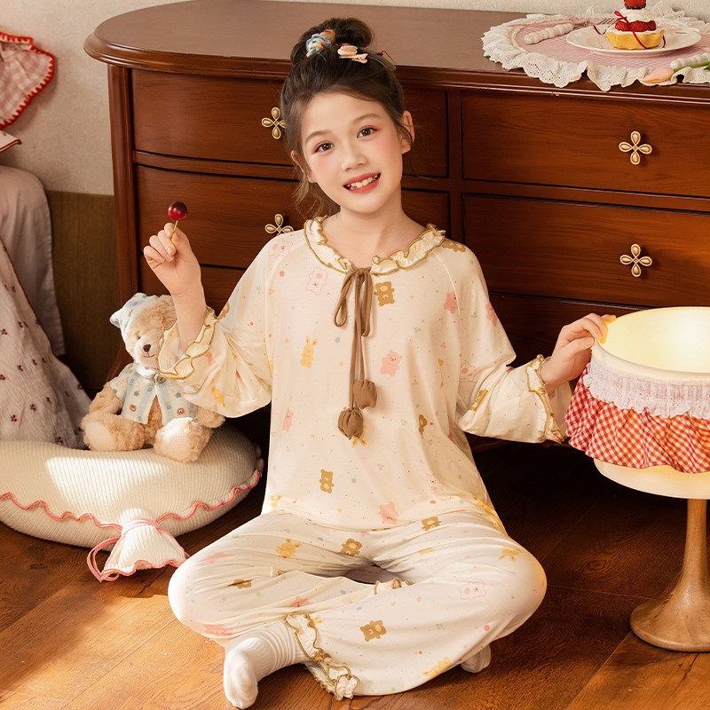 女童睡衣春秋款2026新款初中生女孩大童长袖套装儿童莫代尔家居服
