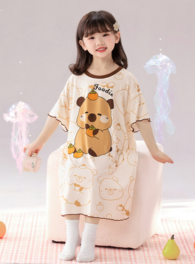 莫代尔女童睡裙公主风夏季卡皮巴拉薄小女孩儿童睡衣2025新款夏天