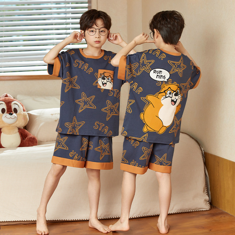 儿童睡衣男孩2026新款夏季短袖纯棉薄款青少年男童空调服卡通套装