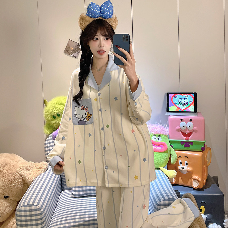 纯棉睡衣春秋长袖女孩家居服少女