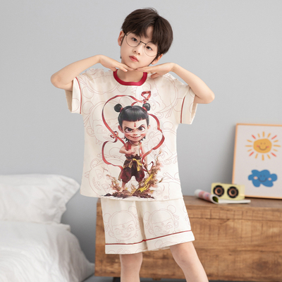 男童睡衣夏季纯棉短袖少年初中生