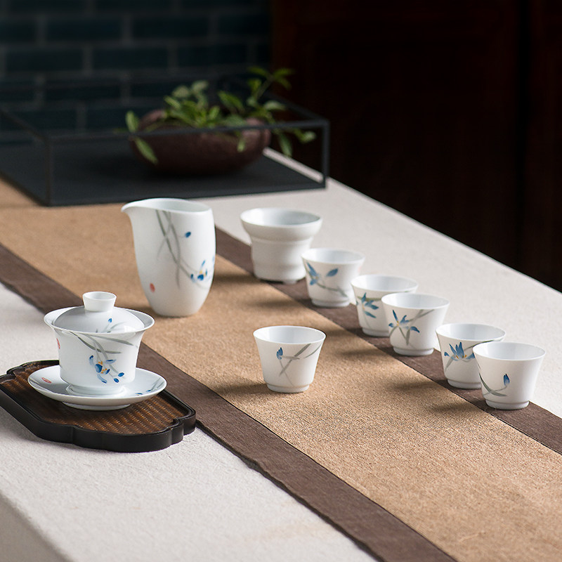 千红窑醴陵釉下五彩瓷手绘功夫茶具套装陶瓷家用盖碗公道杯小茶杯