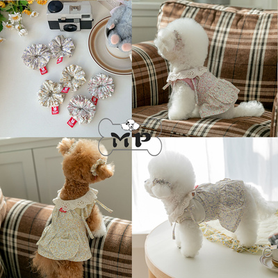 韩代宠物田园花朵纯棉连衣裙发圈