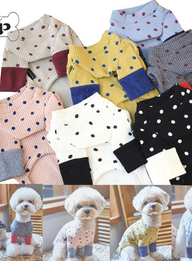 『Memory Pet』韩国代购endorpet宠物猫狗圆点拼色长袖针织衫T恤