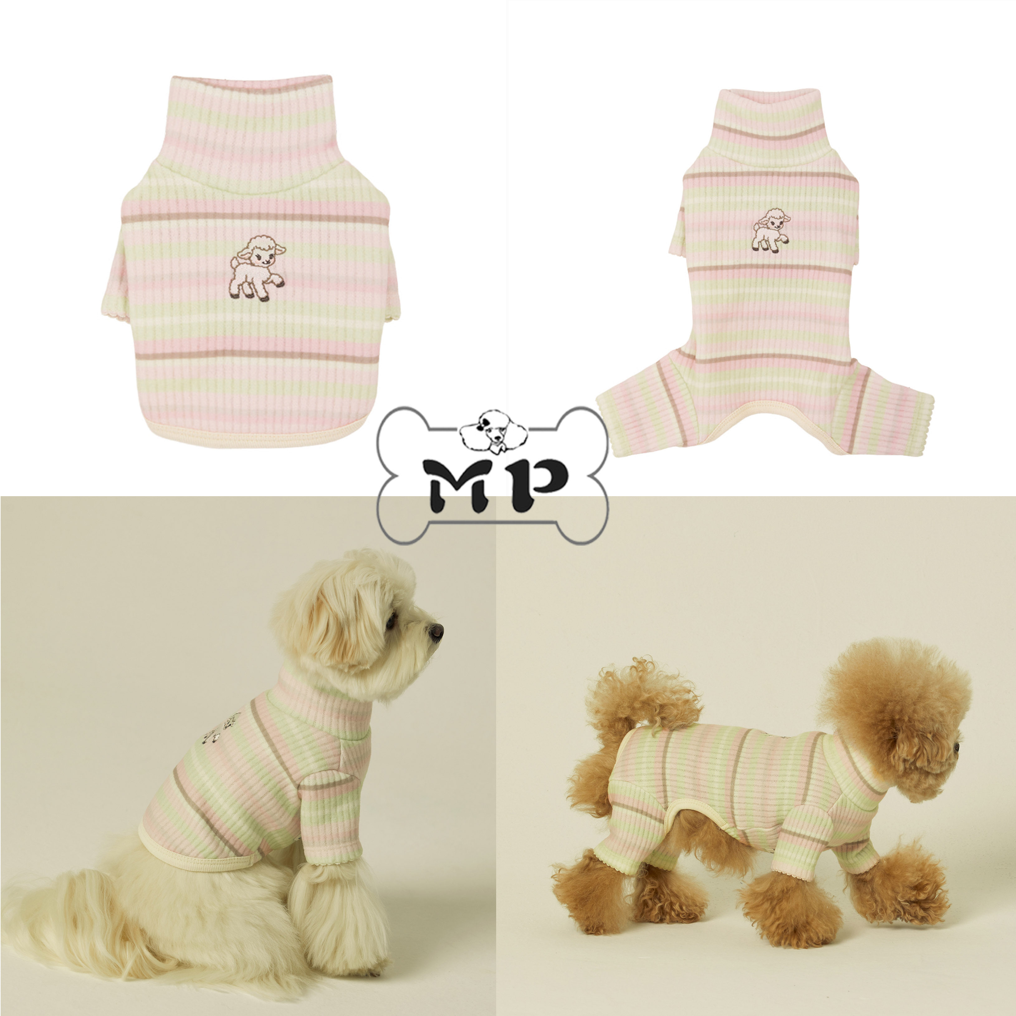 韩代宠物冬小羊条纹针织衫四脚衣