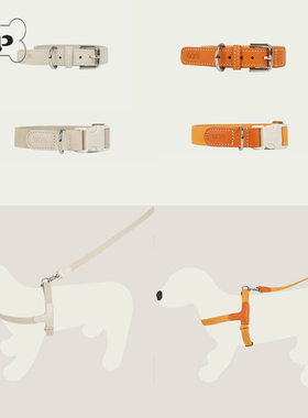 『Memory Pet』韩国代购Gope宠物猫狗真皮防水帆布项圈胸背牵引绳