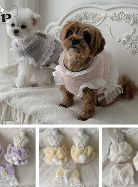 『Memory Pet』韩国comely宠物蝴蝶结天鹅绒蕾丝背带裙背带裤开衫