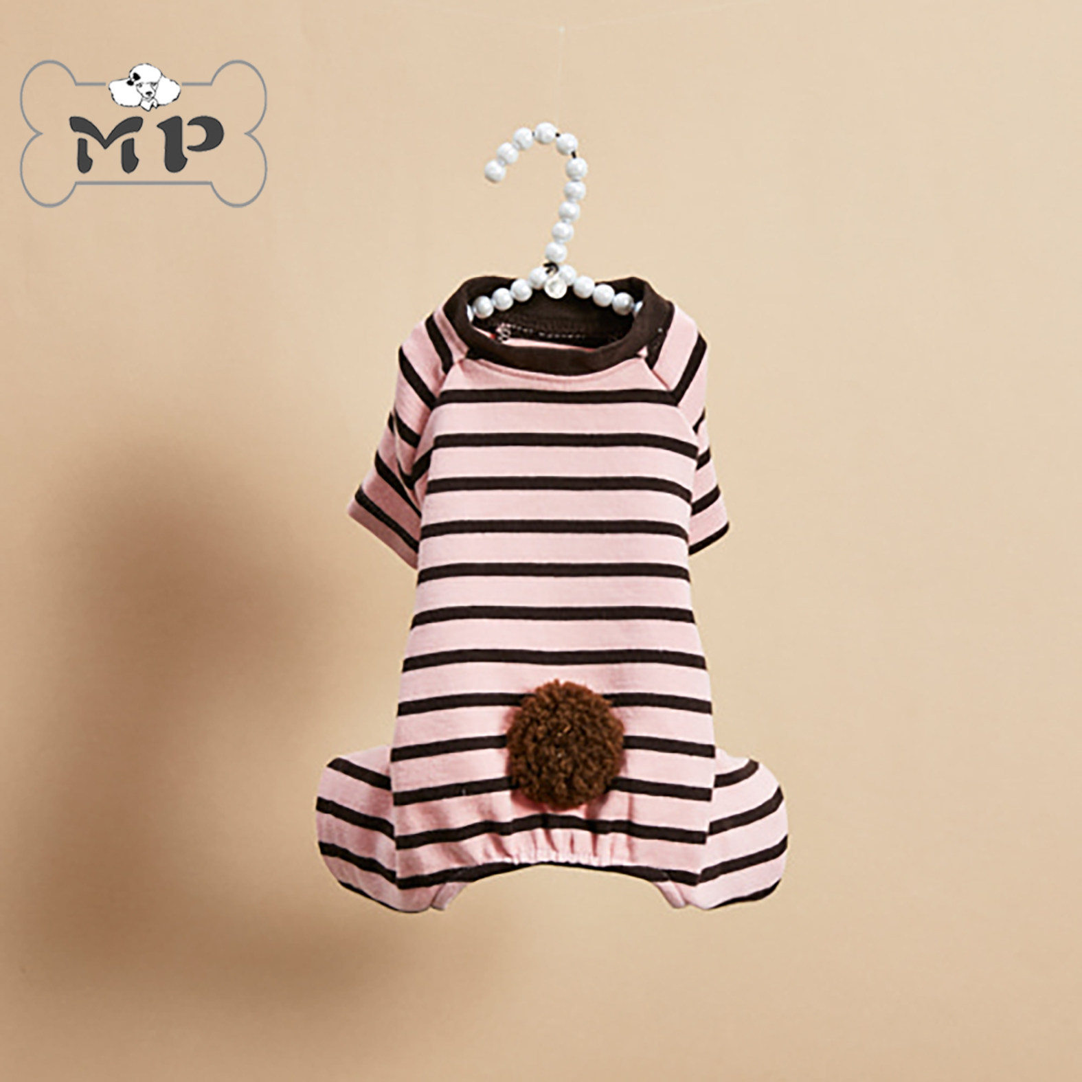 『Memory Pet』韩国louisdog宠物舒适粉棕条纹毛球兔尾撞色四脚衣,宠物/宠物食品及用品,狗宠物服装/雨衣,淘宝优惠券,粉丝福利购,淘宝优惠卷