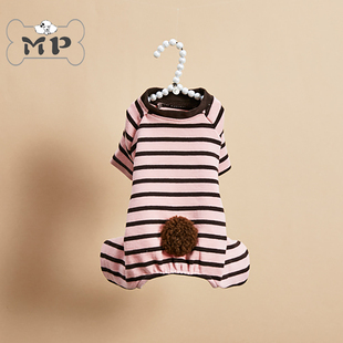 『Memory Pet』韩国louisdog宠物舒适粉棕条纹毛球兔尾撞色四脚衣