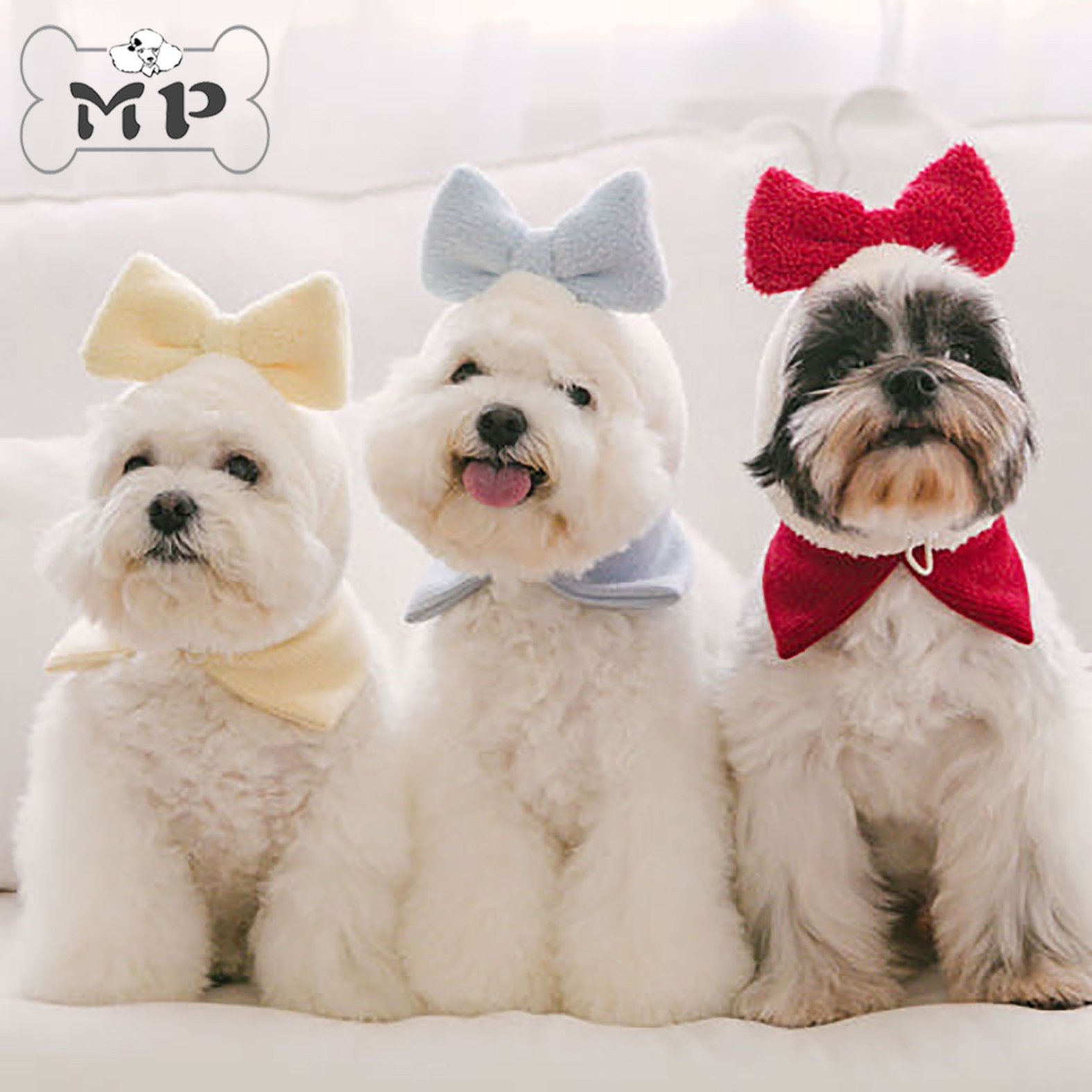 韩代宠物冬摇粒绒蝴蝶结抽绳帽子