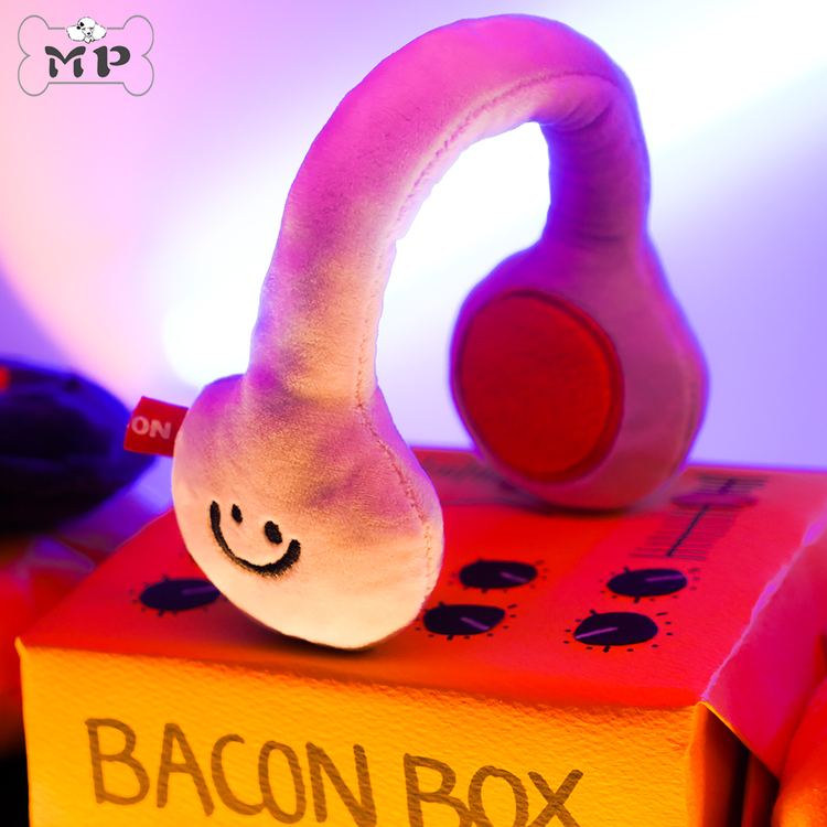 现货~售完无补~韩国bacon宠物狗表情刺绣头戴式耳机毛绒发声玩具