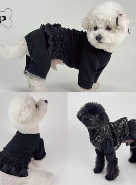 『Memory Pet』韩国moreluv宠物冬季黑色可牵引发热背心T恤四脚衣