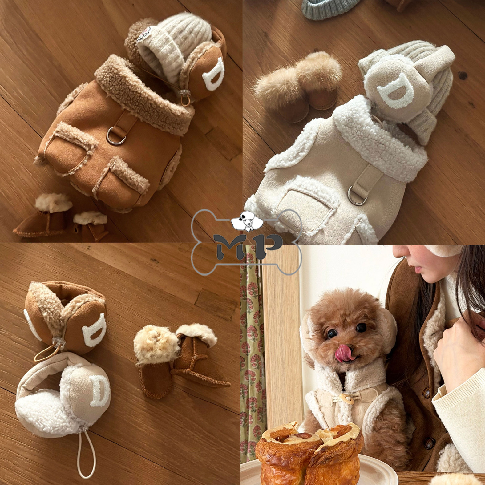 韩代宠物麂皮牛角扣冬季马甲耳罩