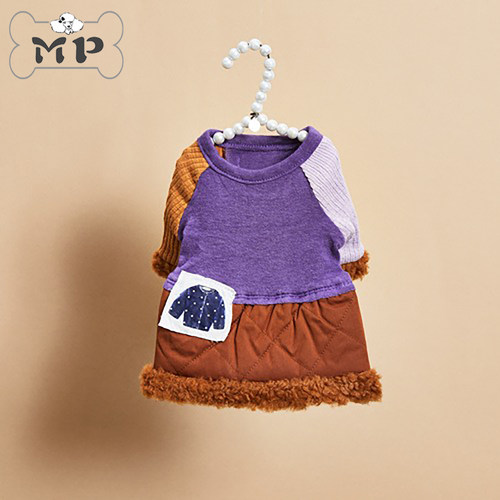 韩代宠物保暖拼接毛绒针织连衣裙