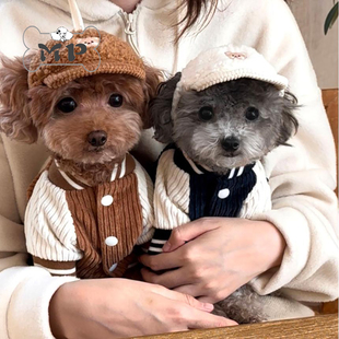 『Memory Pet』韩国代购宠物冬季灯芯绒棒球套头衫上衣/保暖帽子
