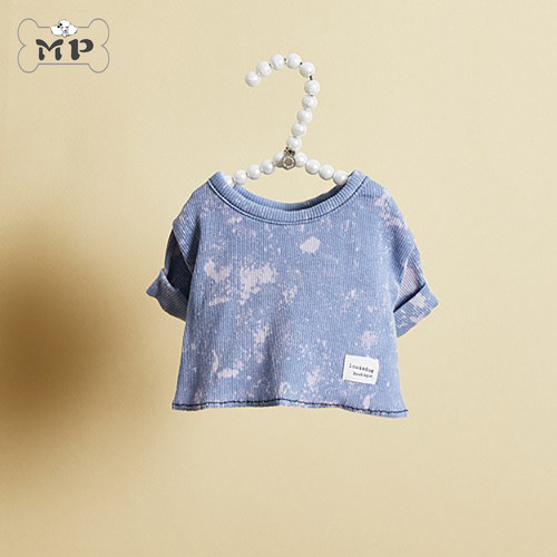 韩代宠物撞色晕染链条弹力T恤