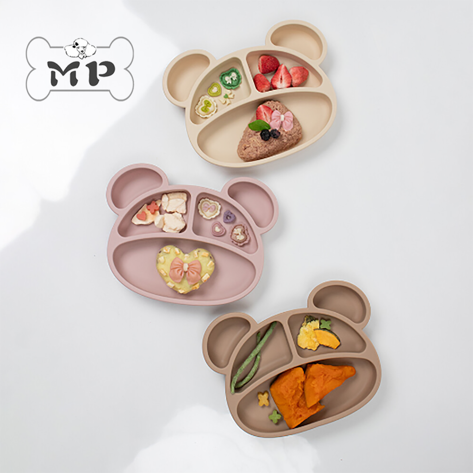 韩代宠物小熊含吸盘分格硅胶餐盘