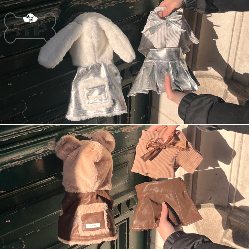 『Memory Pet』韩国代购宠物仿皮革百褶半身裙毛绒耳朵连帽夹克,宠物/宠物食品及用品,狗宠物服装/雨衣,淘宝优惠券,粉丝福利购,淘宝优惠卷