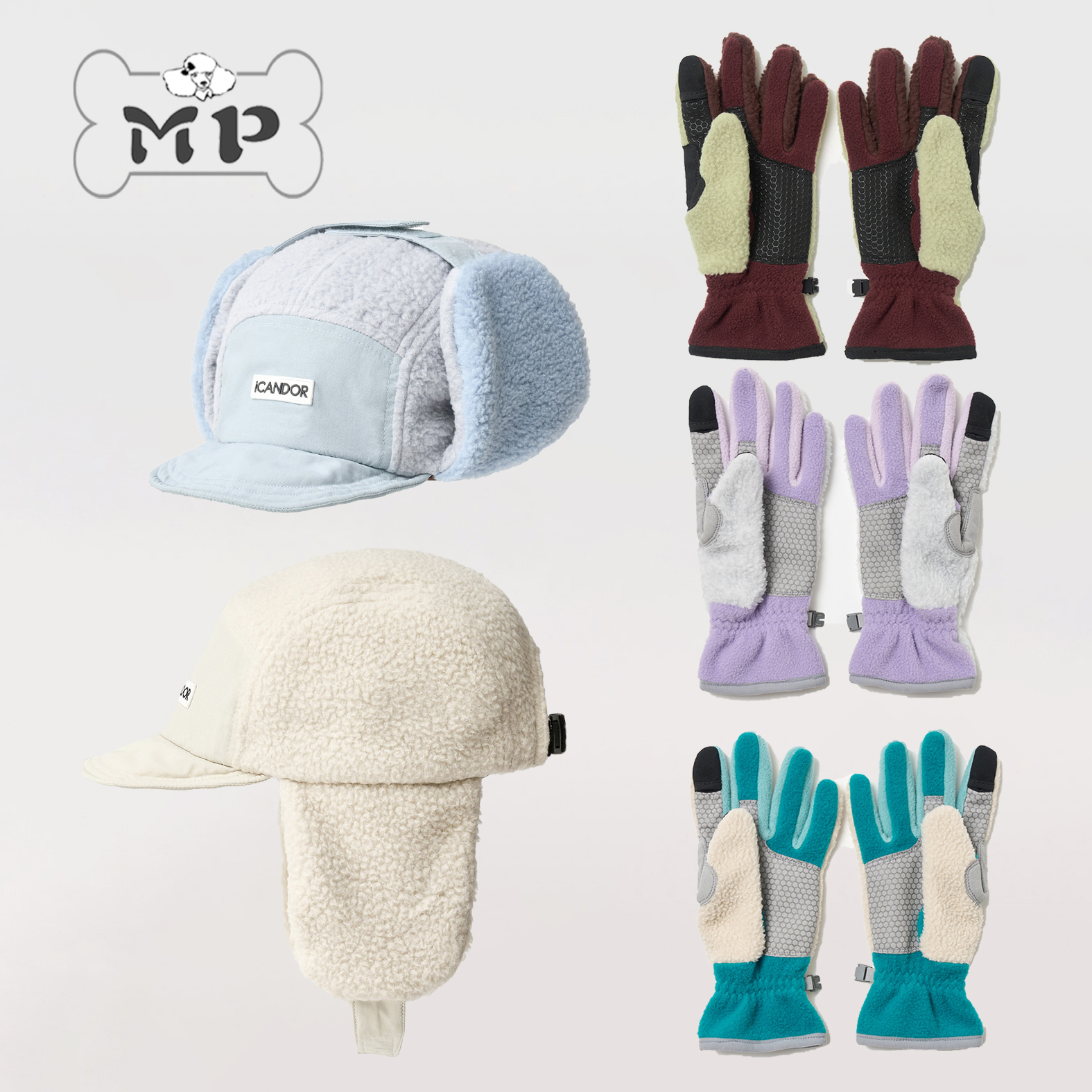 韩代冬季保暖雷锋帽拼色滑雪手套