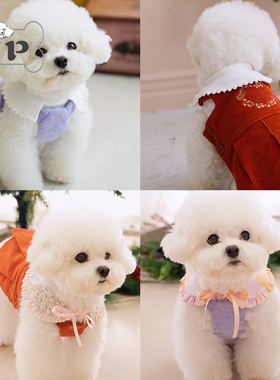 『Memory Pet』韩国代购宠物秋冬灯芯绒花朵刺绣披肩背带裙连衣裙