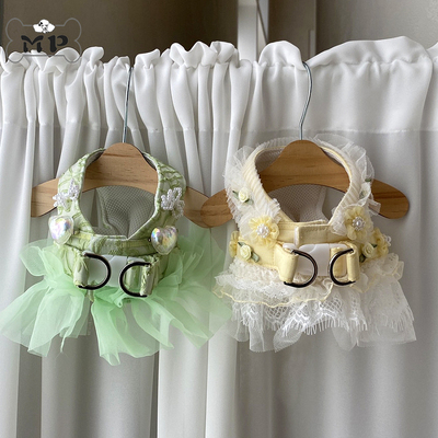 宠物花朵蕾丝爱心荷叶边透气胸背