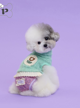 『Memory Pet』韩国comocomo宠物秋冬内搭薄荷紫色针织拼接连身裤