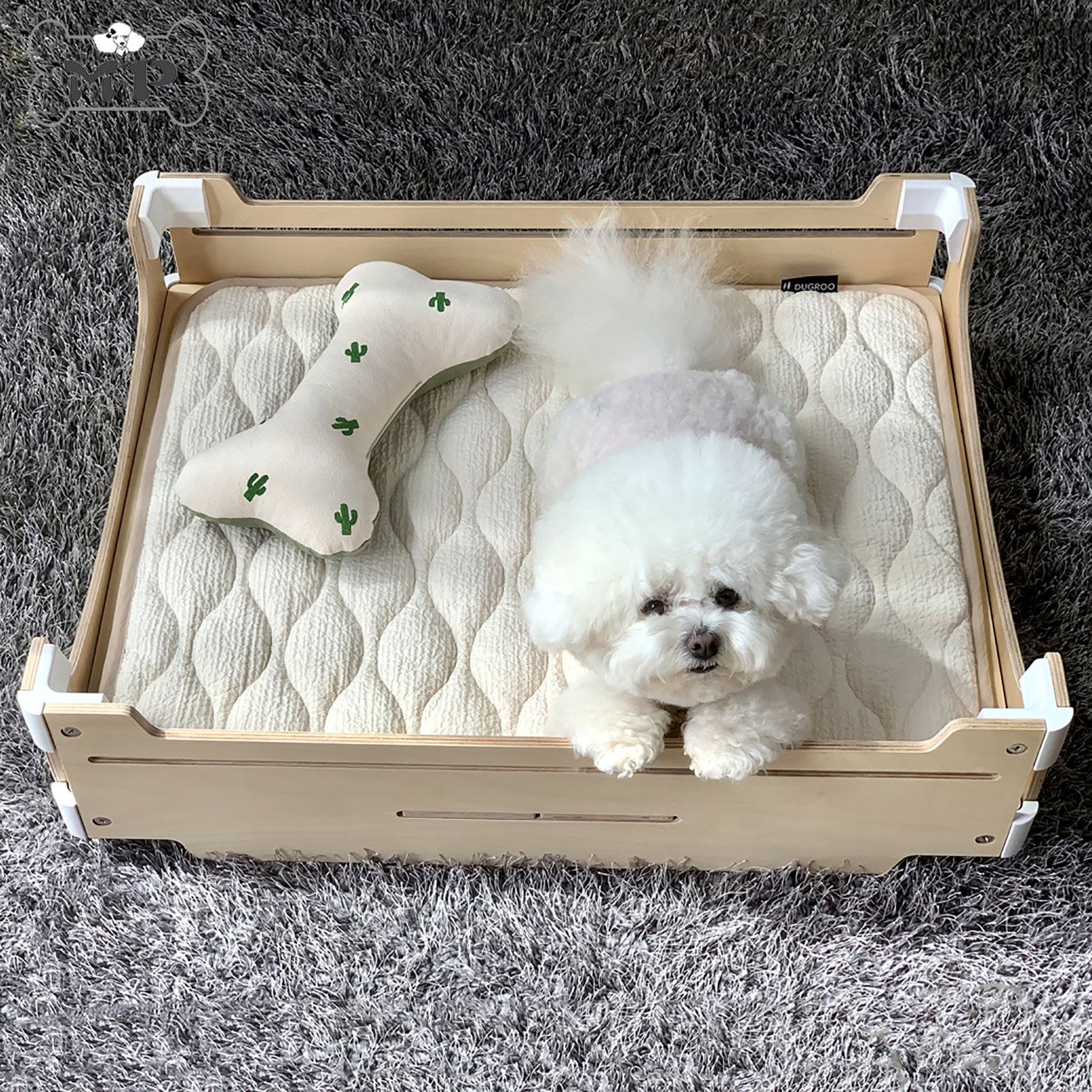 韩代宠物防潮低高度桦木床睡窝