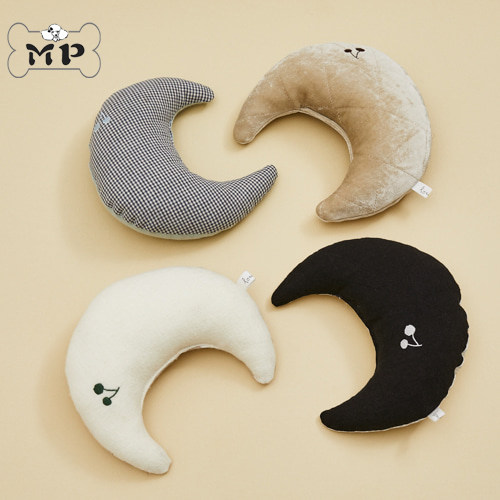 韩国宠物樱桃格纹丝绒亚麻半月枕