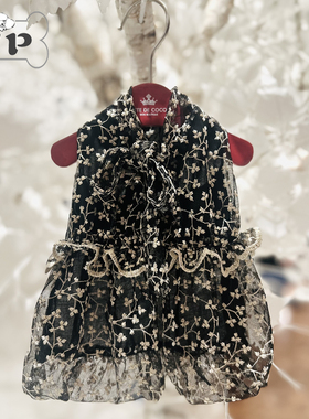 『Memory Pet』韩国定制fetedecoco宠物雪纺蕾丝花朵黑色连衣裙