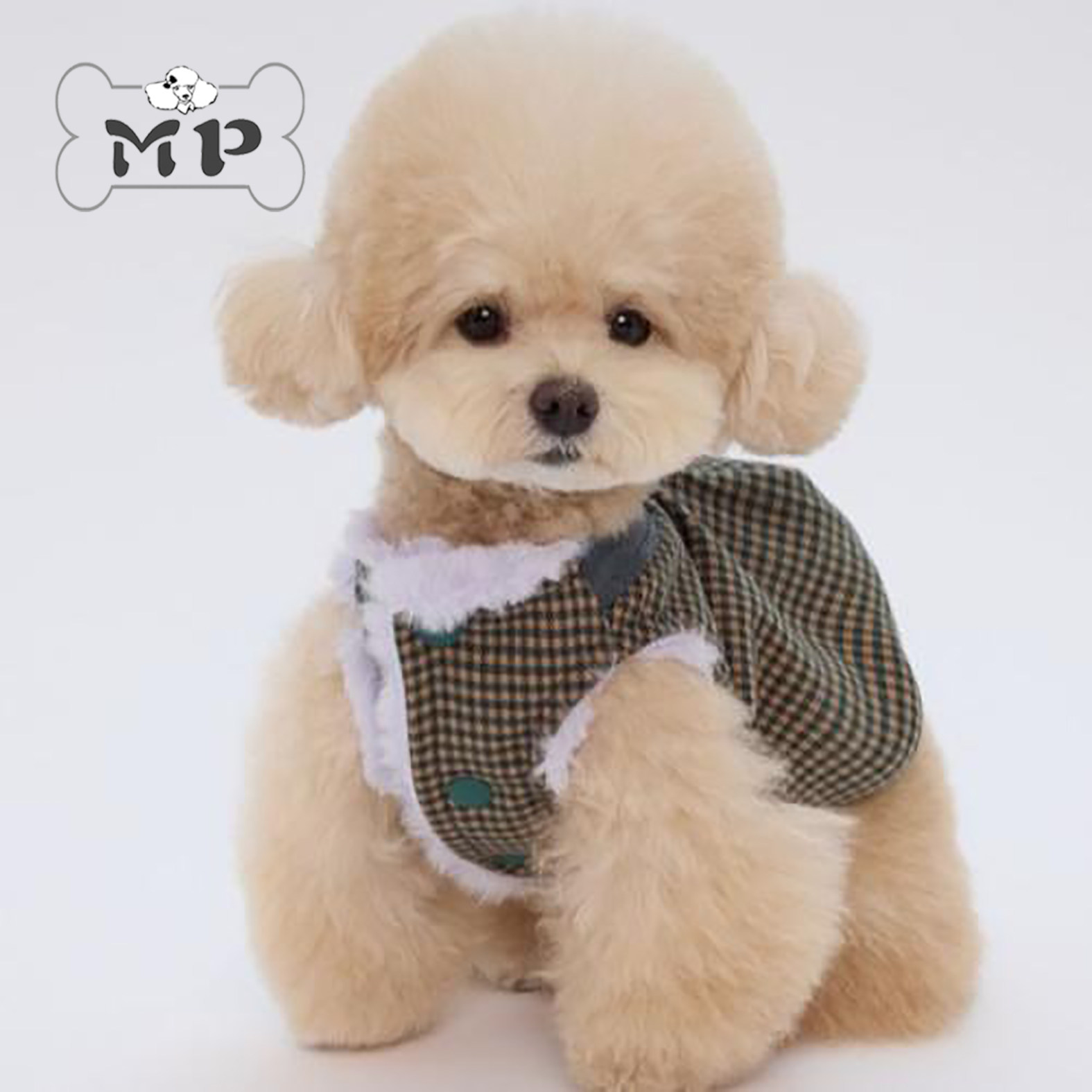 韩代宠物格子紫色毛绒双面马甲