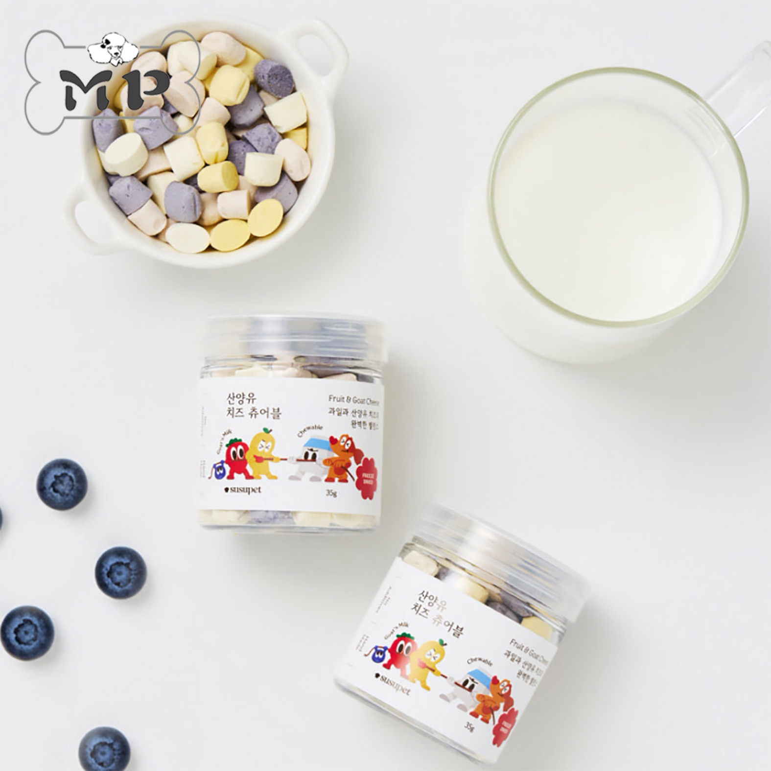 现货~韩国进口SUSU宠物零食山羊奶咀嚼片水果味奶酪35g
