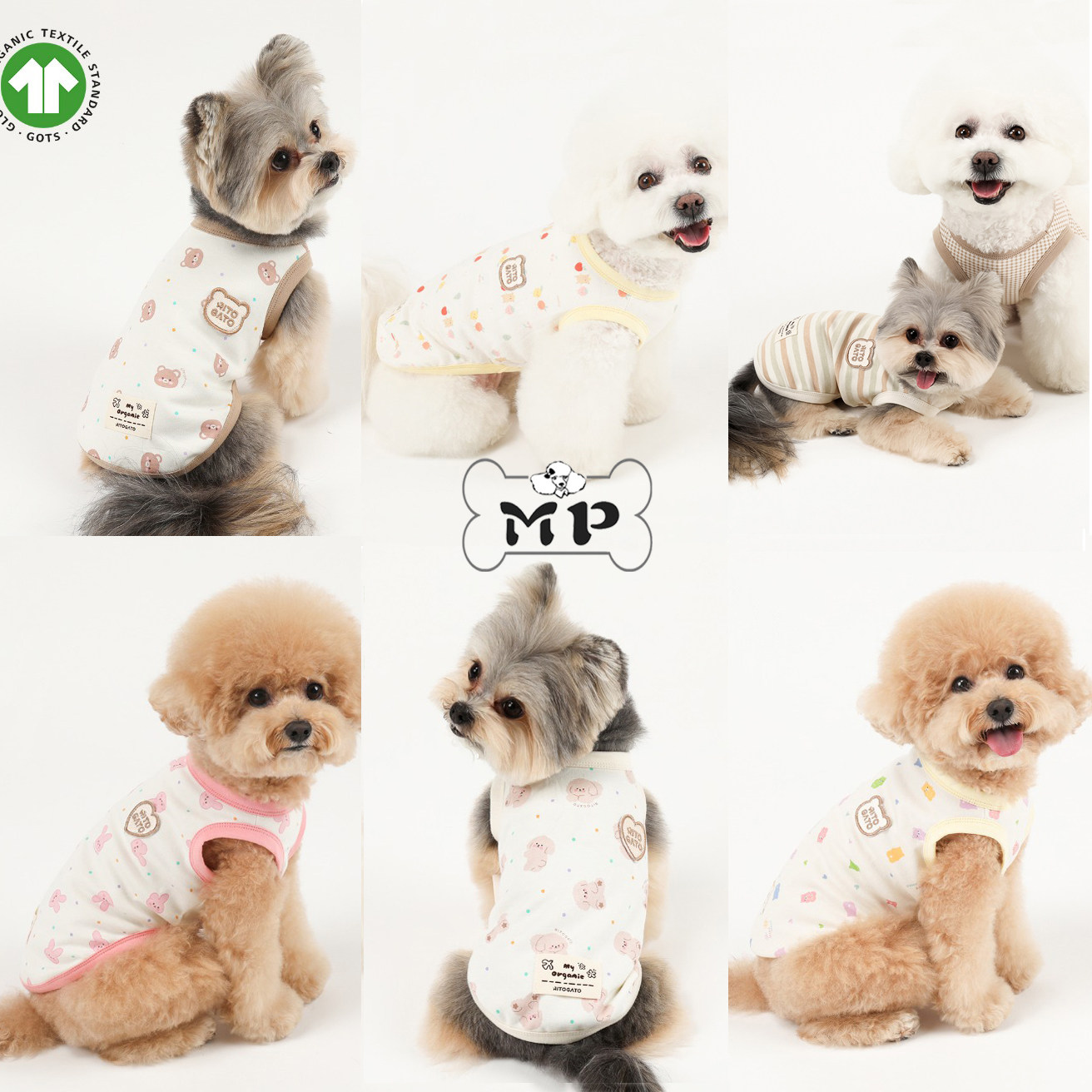 『Memory Pet』韩国ritogato宠物兔子熊格子条纹水果有机背心T恤