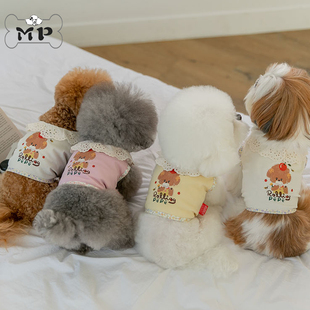 『Memory Pet』韩国代购rollingpepe宠物草莓小狗蕾丝领短款上衣