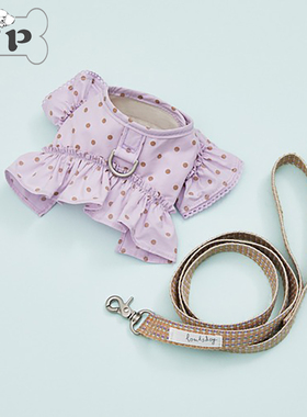 『Memory Pet』韩国louisdog宠物紫色圆点泡泡袖荷叶边胸背牵引绳