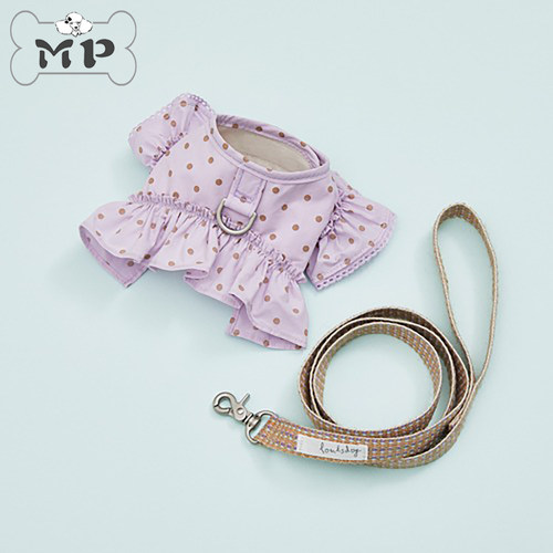 韩代LD宠物紫色圆点泡袖胸背套装