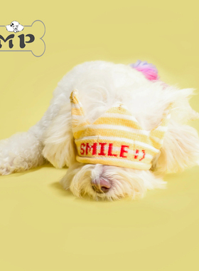 『Memory Pet』韩国代购宠物狗狗生日派对黄色针织可爱皇冠发带