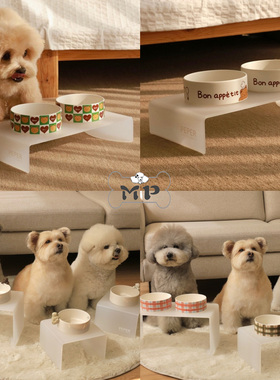 『Memory Pet』韩国Peper宠物格纹立体小狗爱心小熊陶瓷碗云碗架