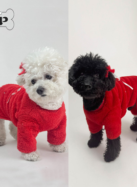 『Memory Pet』韩国代购moreluv宠物冬圣诞红色摇粒绒四脚衣绒衫