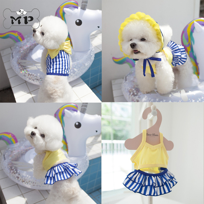 韩国宠物条纹荷叶边蝴蝶结游泳衣