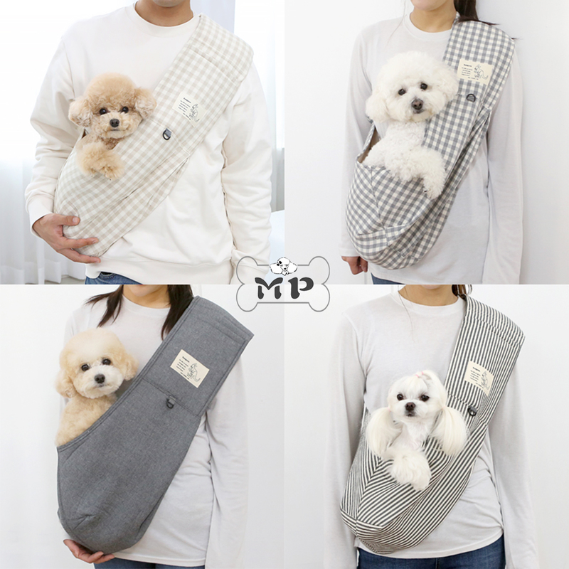 在途现货~韩国代购itsdog宠物猫狗出行格纹纯色单肩袋鼠包