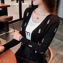猫咪刺绣针织开衫 外搭毛衣外套长袖 披肩上衣女 2019春秋新款 韩版