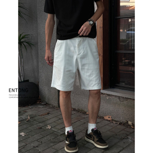 街头宽松百搭纯色中裤 Entong夏季 穿美式 男款 白色cleanfit五分短裤