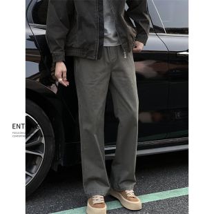 宽松男vibe直筒长裤 Entong美式 新款 2025秋季 子 复古潮流灰色休闲裤