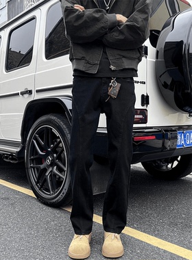 Entong美式高街微喇斜切牛仔裤男秋季潮牌直筒百搭复古潮流长裤子