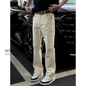 男高街复古直筒长裤 2025新款 cleanfit高级感杏色牛仔裤 Entong美式